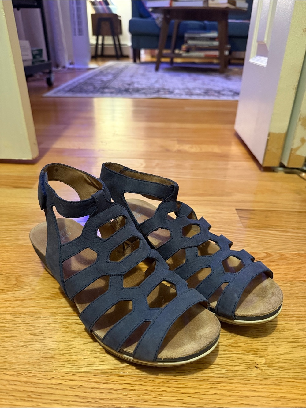 Dansko Navy Cutout Strappy Wedge Sandals